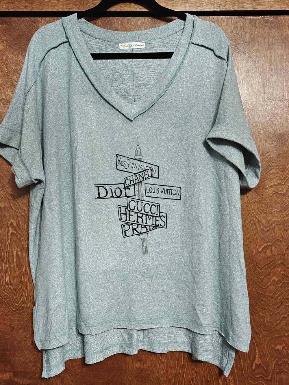 Zenana Outfitters Soft V-Neck Graphic Tunic Top - Light Teal